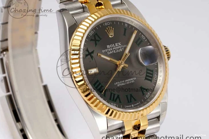 MiroTime 0215 UrbanChic DateJust 36mm SS YG DIWF 1:1 Best Edition 904L Steel Gray Dial Green Markers on Jubilee Bracelet SA 2309